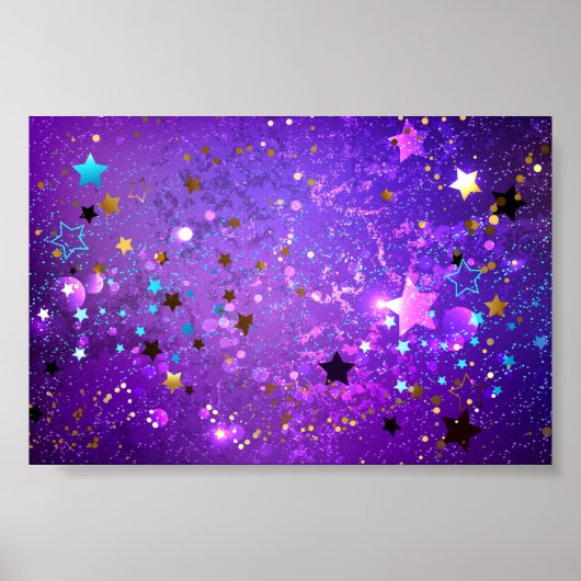 Paarse folieachtergrond met sterren poster (Voorkant)
