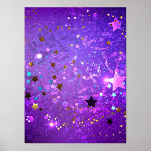 Paarse folieachtergrond met sterren poster