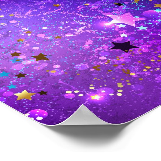 Paarse folieachtergrond met sterren poster (Hoek)