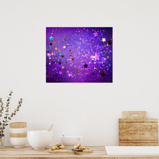 Paarse folieachtergrond met sterren poster (Keuken)
