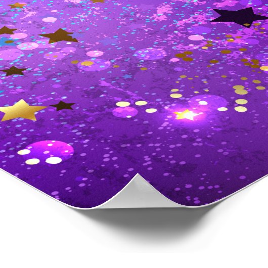 Paarse folieachtergrond met sterren poster (Hoek)