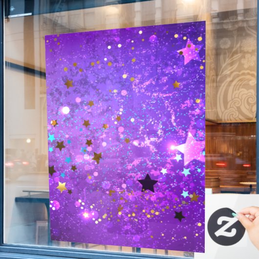 Paarse folieachtergrond met sterren raamsticker (Cafe Raam)