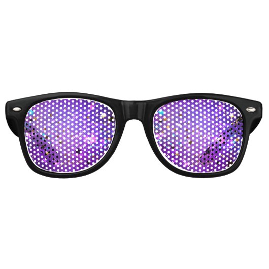 Paarse folieachtergrond met sterren retro zonnebril (Voorkant)