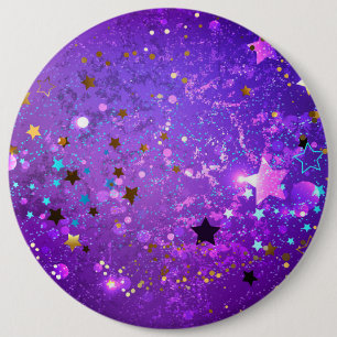 Paarse folieachtergrond met sterren ronde button 6,0 cm