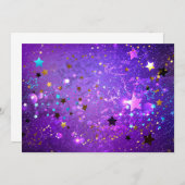 Paarse folieachtergrond met sterren save the date (Voorkant / Achterkant)