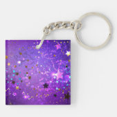 Paarse folieachtergrond met sterren sleutelhanger (Achterkant)