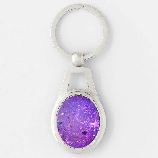 Paarse folieachtergrond met sterren sleutelhanger (Voorkant)