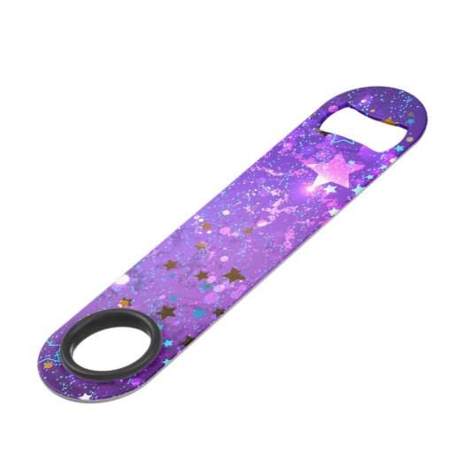 Paarse folieachtergrond met sterren speed flessenopener (Voorkant Gekanteld)