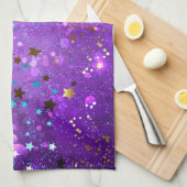 Paarse folieachtergrond met sterren theedoek (Quarter Fold)