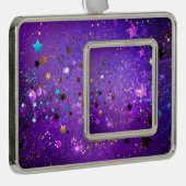 Paarse folieachtergrond met sterren verzilverd omlijst ornament (Rechts)