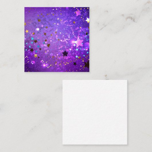 Paarse folieachtergrond met sterren vierkante visitekaartje (Voorkant / Achterkant)