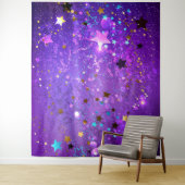Paarse folieachtergrond met sterren wandkleed (In situ)