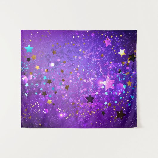 Paarse folieachtergrond met sterren wandkleed (Voorkant (horizontaal))