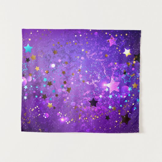 Paarse folieachtergrond met sterren wandkleed (Voorkant (horizontaal))