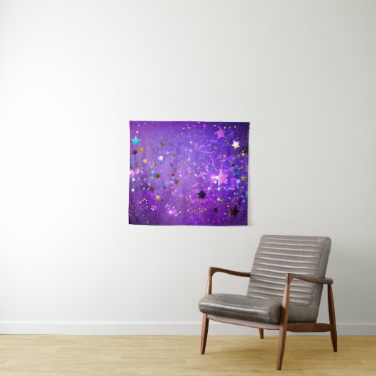 Paarse folieachtergrond met sterren wandkleed (In Situ (horizontaal))