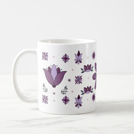 Paarse Folk Art Flowers Koffie Mok (Links)