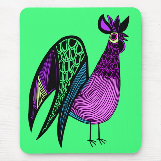 Paarse Folk Art Rooster Muismat (Voorkant)