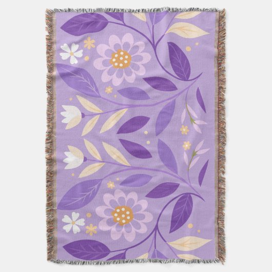 Paarse Folk Bloemen Geweven Gooi Deken (Voorkant Verticaal)