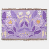 Paarse Folk Bloemen Geweven Gooi Deken (Voorkant)