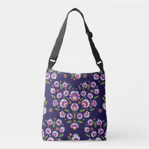 Paarse folkbloemen, hartvormig crossbody tas