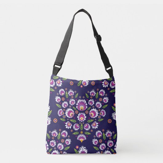 Paarse folkbloemen, hartvormig crossbody tas (Voorkant)