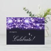 Paarse Fonkelende Sterren Uitnodiging (Staand voorkant)