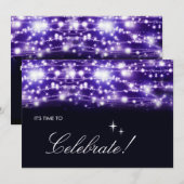 Paarse Fonkelende Sterren Uitnodiging (Voorkant / Achterkant)