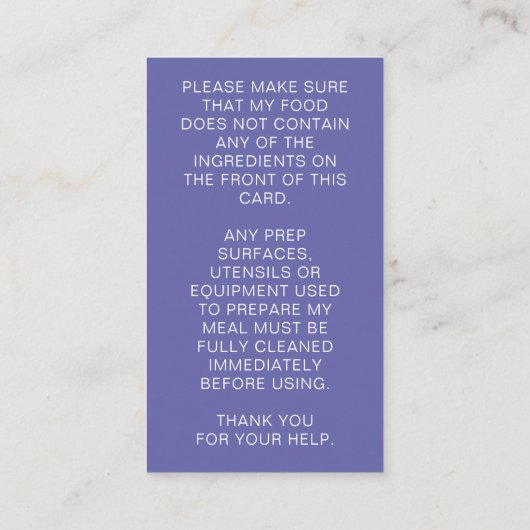 Paarse Food Allergy Alert Persoonlijke Chef Kaart Visitekaartje (Achterkant)