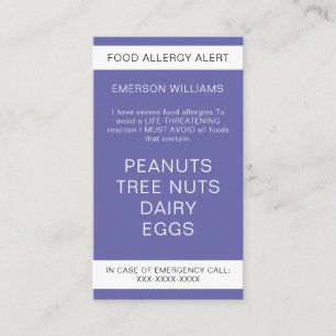Paarse Food Allergy Alert Persoonlijke Chef Kaart Visitekaartje