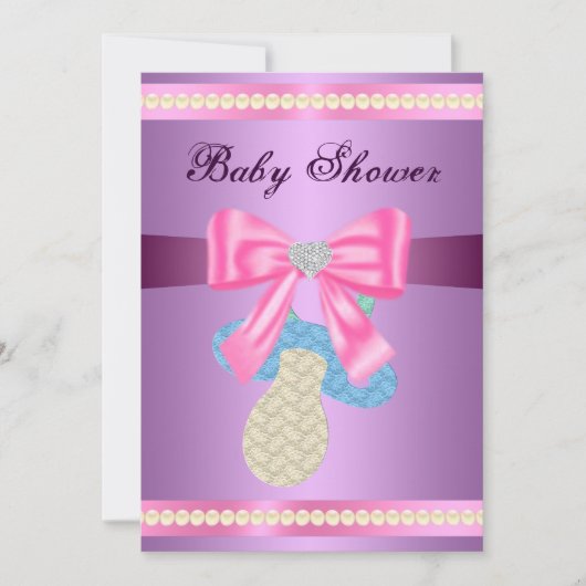 Paarse fopspeen Baby shower uitnodiging (Voorkant)