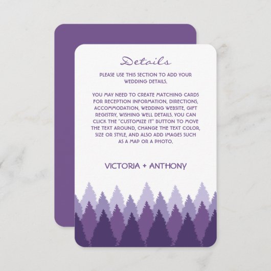 Paarse Forest Range Woodland bruiloft Informatiekaartje (Voorkant / Achterkant)