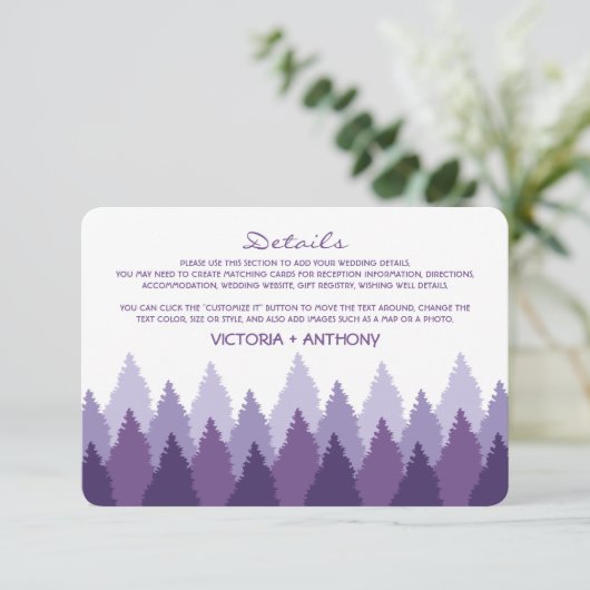 Paarse Forest Range Woodland bruiloft Informatiekaartje (Staand voorkant)