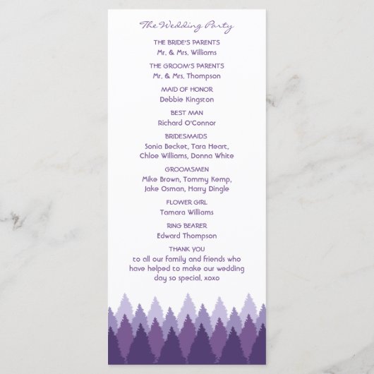 Paarse Forest Range Woodland bruiloft Programmakaart (Achterkant)