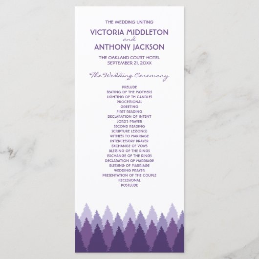Paarse Forest Range Woodland bruiloft Programmakaart (Voorkant)