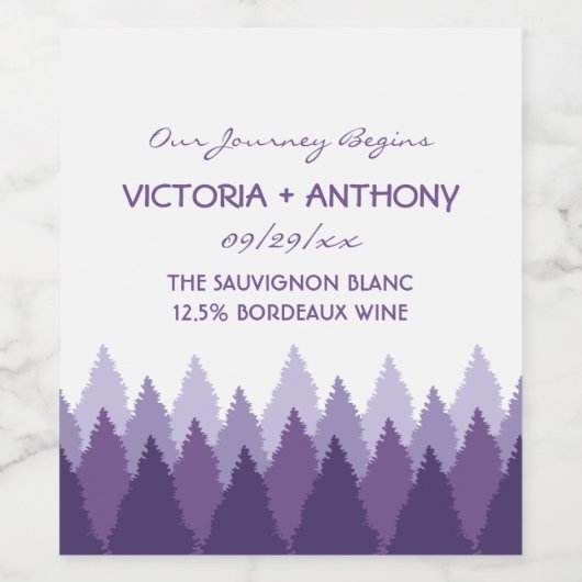 Paarse Forest Range Woodland bruiloft Wijn Etiket (Enkel label)