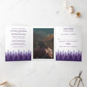 Paarse Forest Range Woodland Wedding Suite Drieluik Uitnodiging