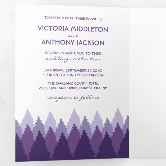 Paarse Forest Range Woodland Wedding Suite Drieluik Uitnodiging (Binnenzijde eerst)