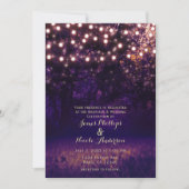 Paarse Forest Sunset String Lights Rustic Wedding Kaart (Voorkant)