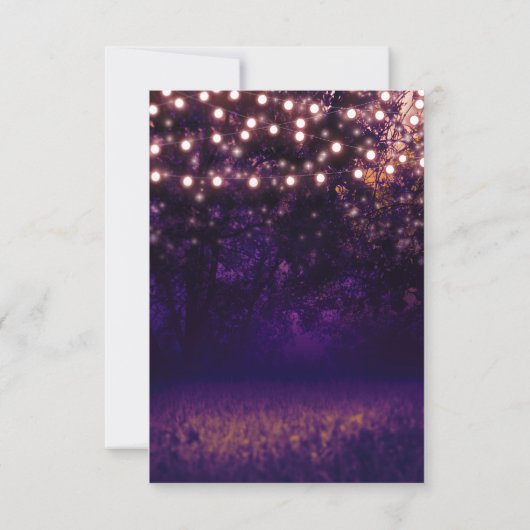 Paarse Forest Sunset String Lights Wedding RSVP Kaart (Achterkant)