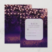Paarse Forest Sunset String Lights Wedding RSVP Kaart (Voorkant / Achterkant)