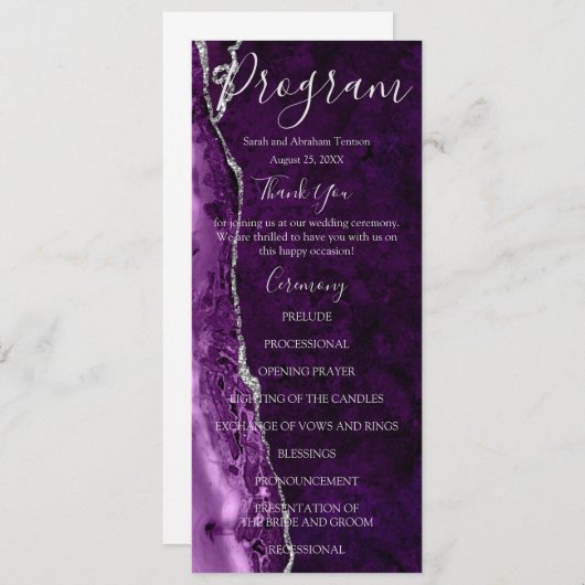 Paarse Formele Minimalistische Luxe Bruiloft Progr Menu (Voorkant / Achterkant)