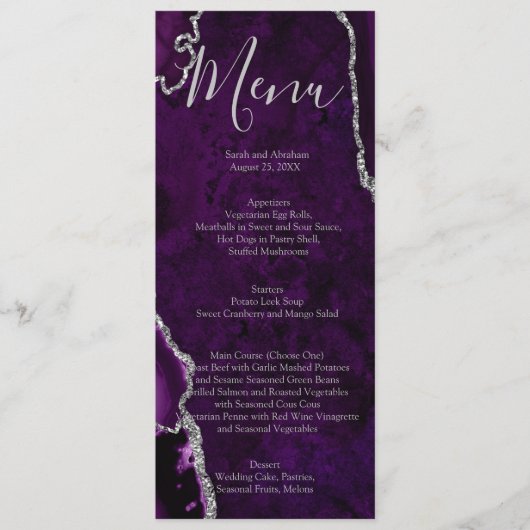 Paarse Formele Minimalistische Luxe Trouwmenu Menu (Voorkant)