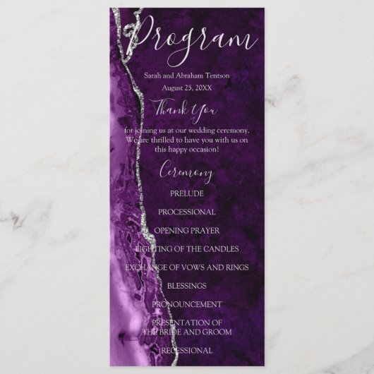Paarse Formele Minimalistische Luxe Trouwprogramma Menu (Voorkant)