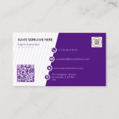 Paarse Formele QR-code Professionele Moderne Visitekaartje (Voorkant)