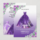 Paarse Formele Quinceañera Dama Voorstel Kaart (Voorkant / Achterkant)