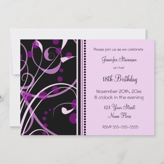 Paarse foto 18e verjaardag van uitnodigingen van d (Achterkant)