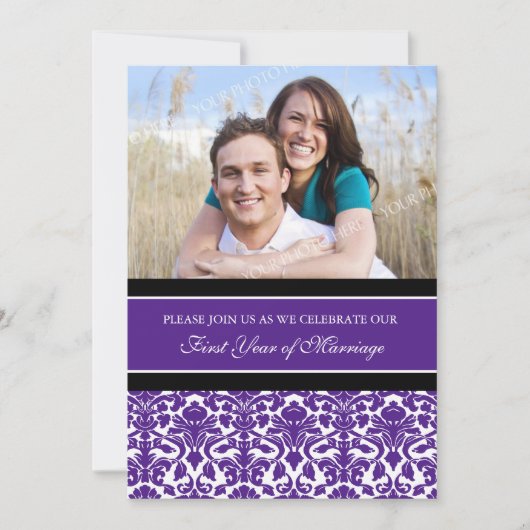 Paarse foto 1e verjaardagsfeest uitnodiging (Voorkant)