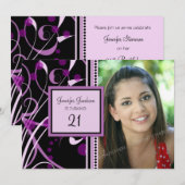 Paarse Foto 21st Birthday Party Kaart (Voorkant / Achterkant)