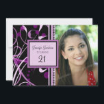 Paarse Foto 21st Birthday Party Kaart<br><div class="desc">Aangepaste foto 21ste uitnodiging van het Birthday-feest in elegante zwarte en paarse stalen patroon. Voeg uw foto en partijdetails voor een unieke en stijlvolle uitnodiging van de verjaardagspartij toe.</div>