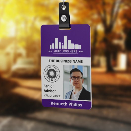 Paarse foto & 2 logo's Medewerker ID Badge